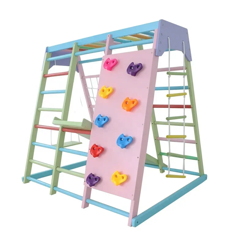 Kids Outdoor Jungle Gym With Slide - Set de Escalada de Madera para