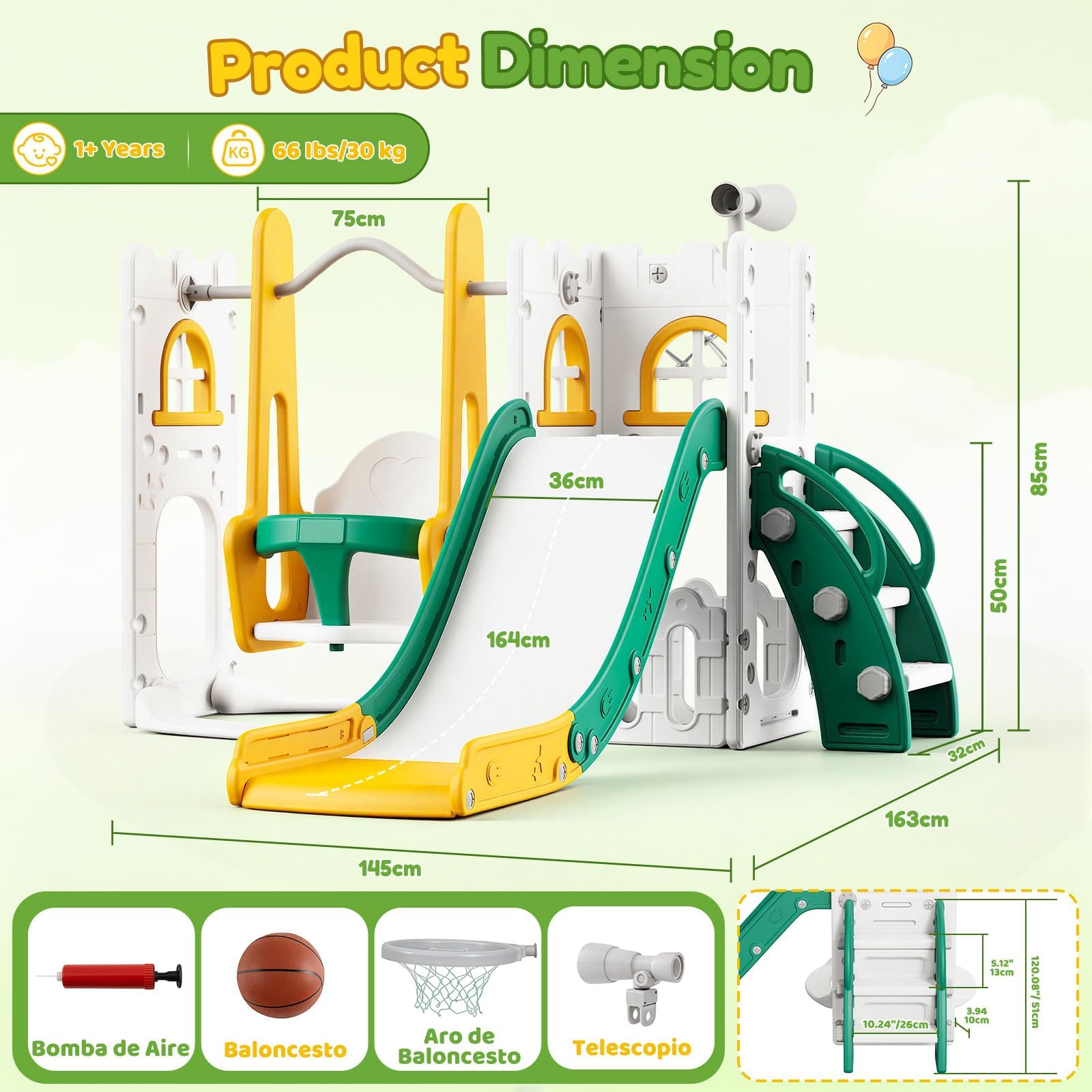 Juego de tobogán y columpio 7  - Kids Outdoor Basketball Hoop reseña y precio